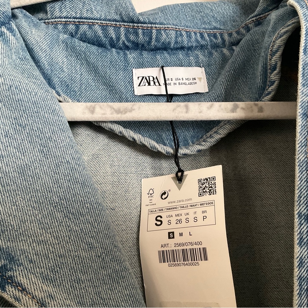 Zara TRF Denim Cropped Trench Coat Blue Jacket S - Picture 4 of 15